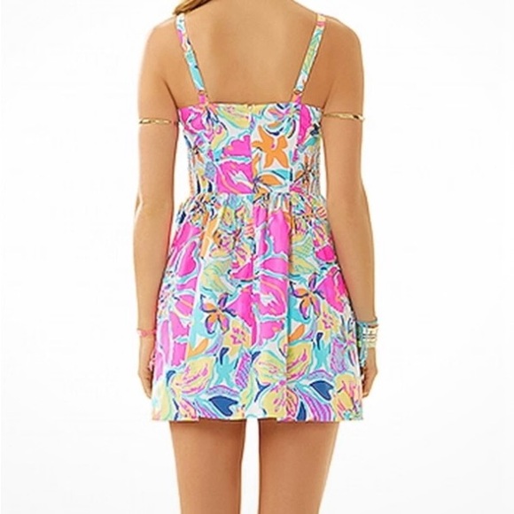 Lilly Pulitzer Dress Christine Besame Mucho‎ Women 2 smocked Poplin fit & flare - Picture 6 of 15